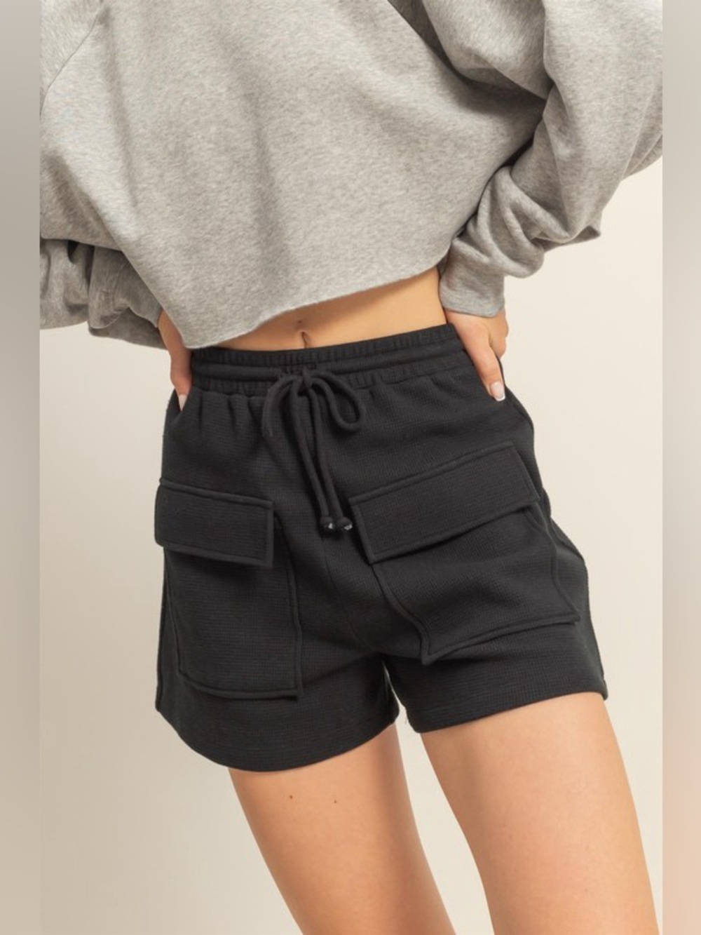 HYFVE Drawstring Waffle Knit Front Pocket Shorts